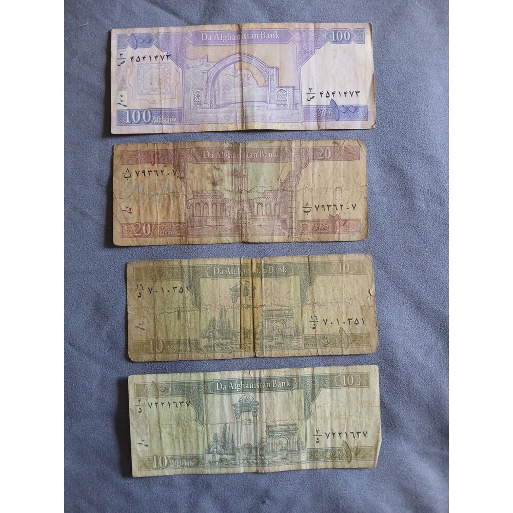 Collector Afghanistan Banknote Lot 10 20 100 Afghanis Notes Da Afghanistan Bank